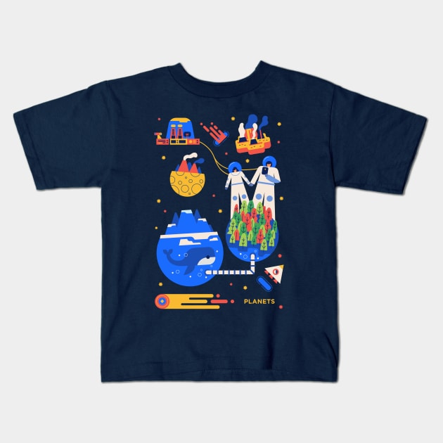 Planets Kids T-Shirt by thehappyonion